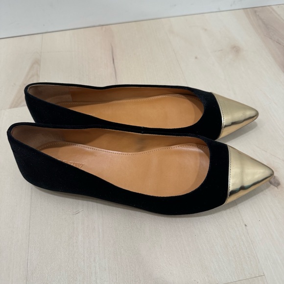 J. Crew Amelia Flats Black Velvet with Gold Metallic Cap Women's 8.5 Slip On - Picture 5 of 9